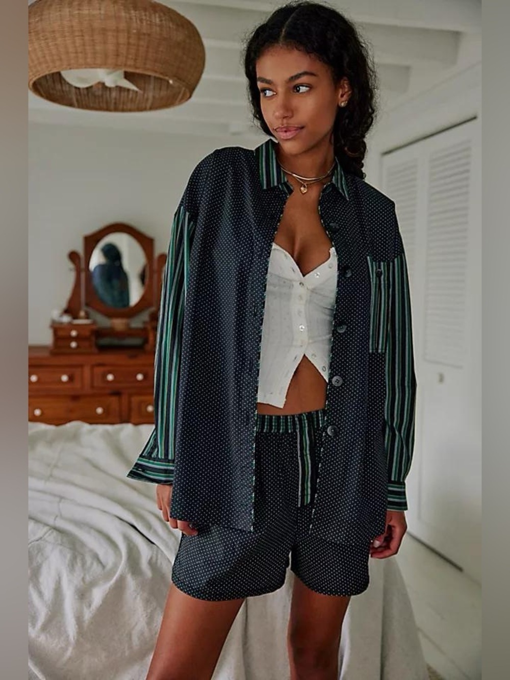 Free People Intimately Milk & Cookies Oversized Button Down Shirt Size Small